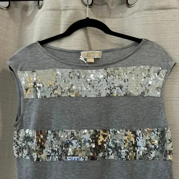 Michael Kors Striped Sequin Sleeveless Boatneck Top Gray Size Small - Picture 4 of 7
